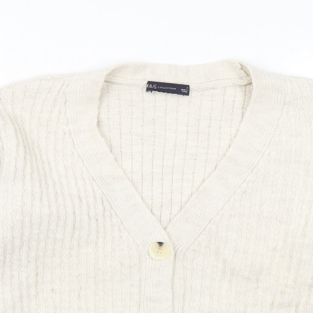 Marks and Spencer Womens Ivory V-Neck Acrylic Cardigan Jumper Size S