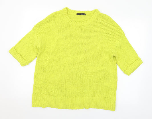 Front view of Atmosphere women’s green round neck acrylic jumper, size UK 16