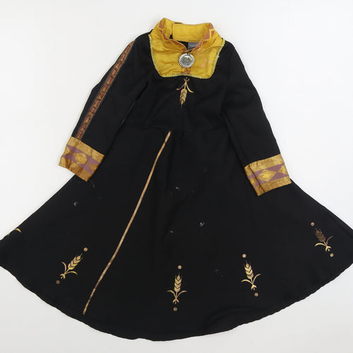 TU Girls Black Polyester A-Line Size 2-3 Years Round Neck Hook & Loop - Frozen 2