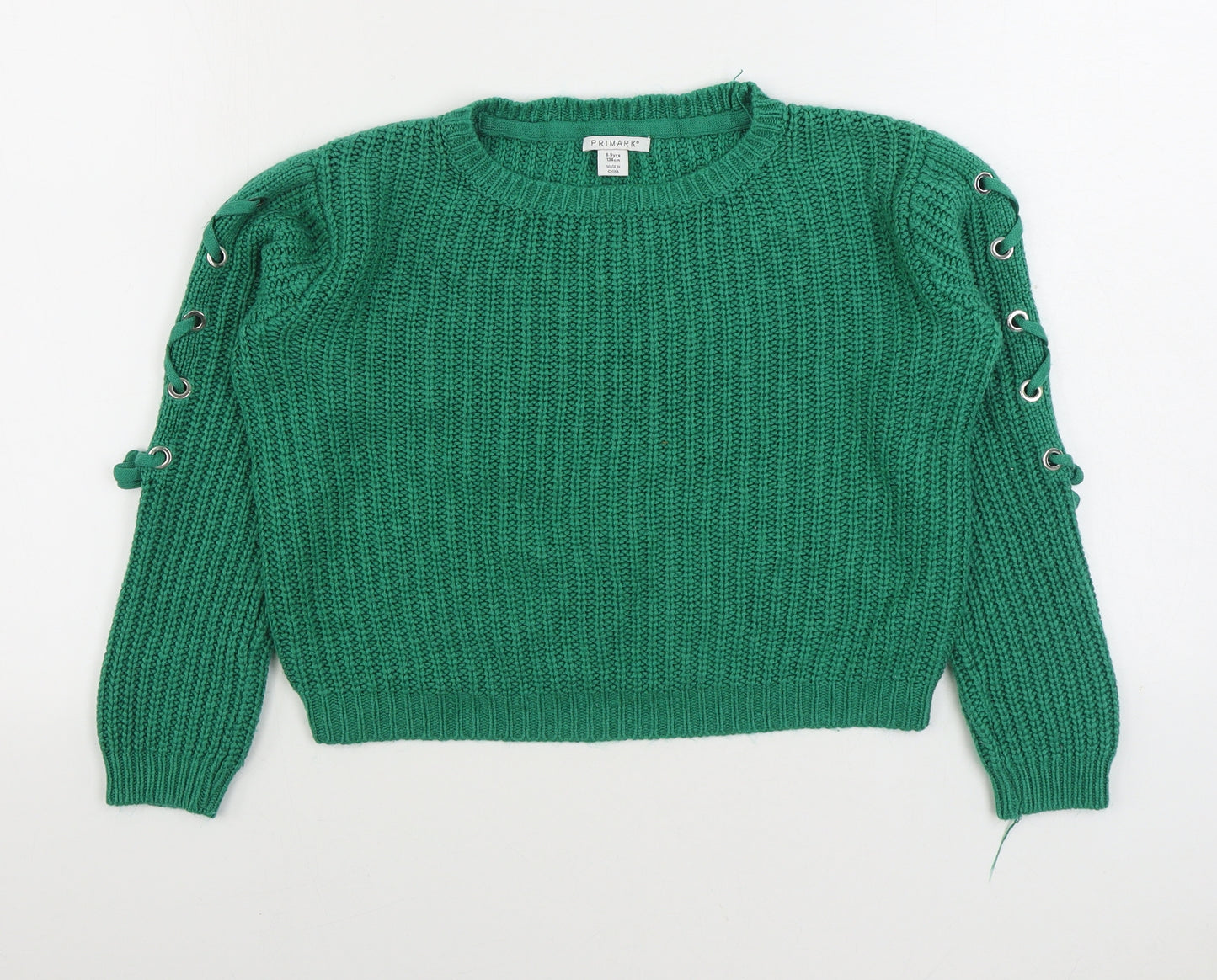 Primark Girls Green Round Neck Acrylic Pullover Jumper Size 8-9 Years Pullover