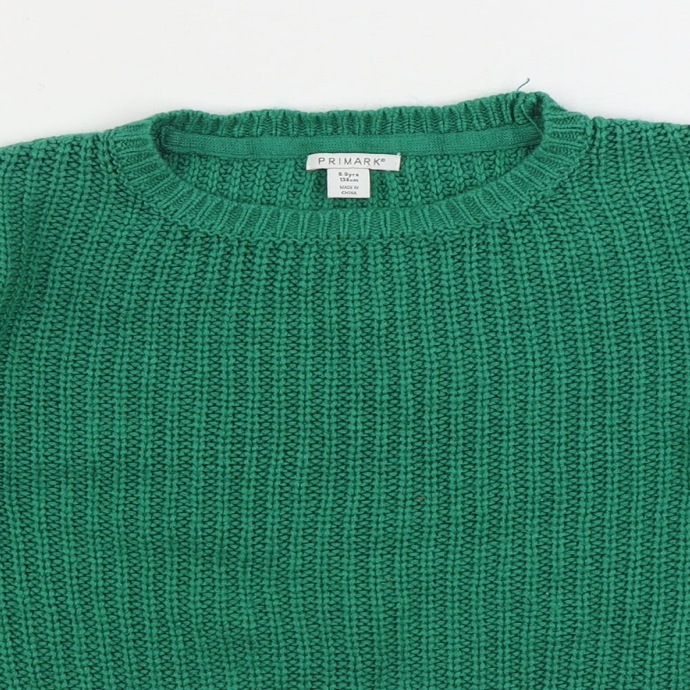 Primark Girls Green Round Neck Acrylic Pullover Jumper Size 8-9 Years Pullover