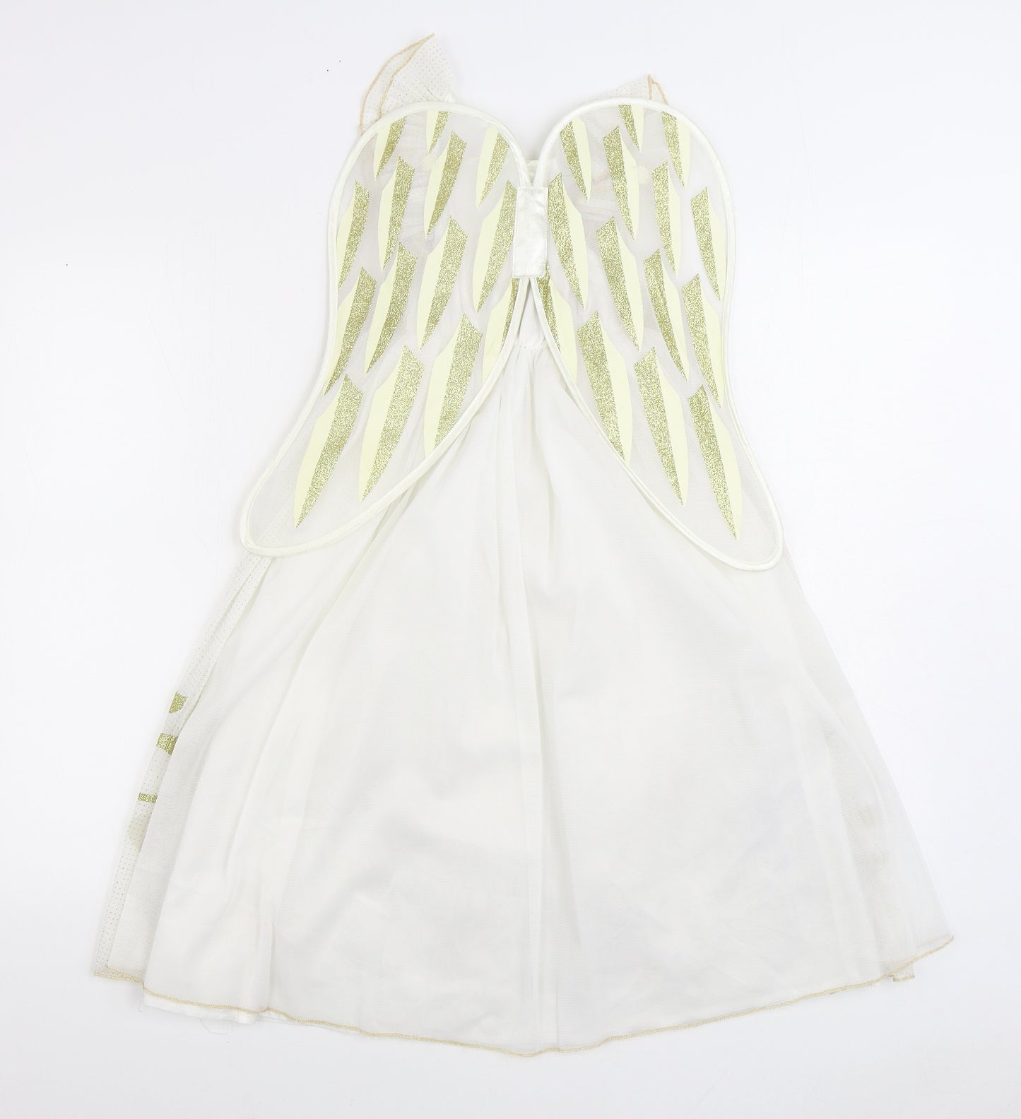 George Girls White Polyester A-Line Size 5-6 Years Square Neck Hook & Loop - Angel Fancy Dress