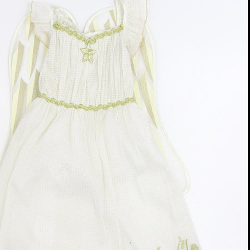 George Girls White Polyester A-Line Size 5-6 Years Square Neck Hook & Loop - Angel Fancy Dress