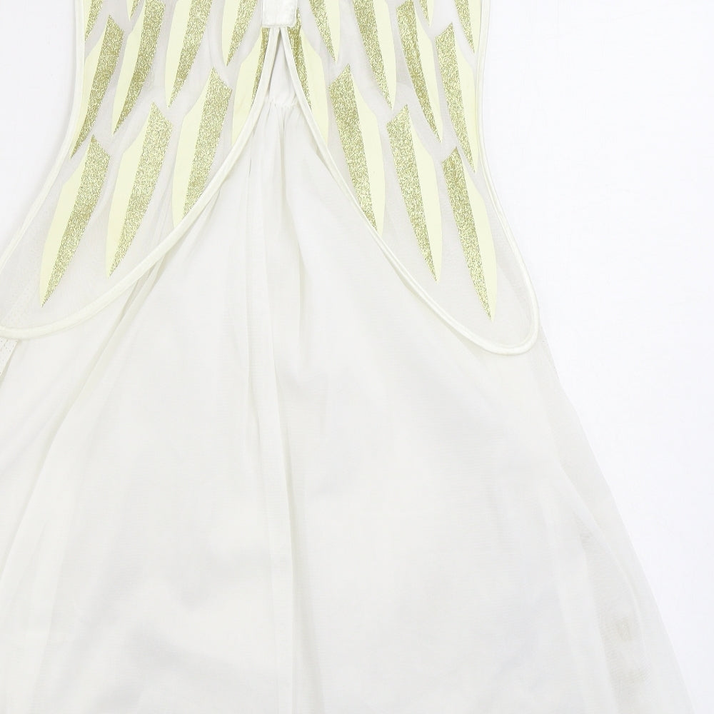 George Girls White Polyester A-Line Size 5-6 Years Square Neck Hook & Loop - Angel Fancy Dress