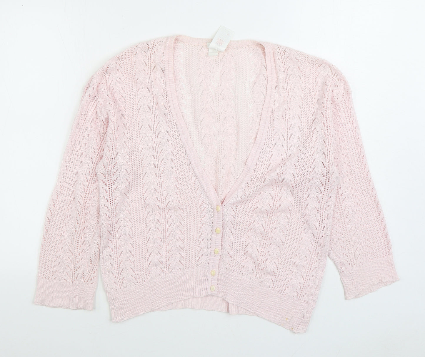 St Michaels Womens Pink V-Neck Acrylic Cardigan Jumper Size 6