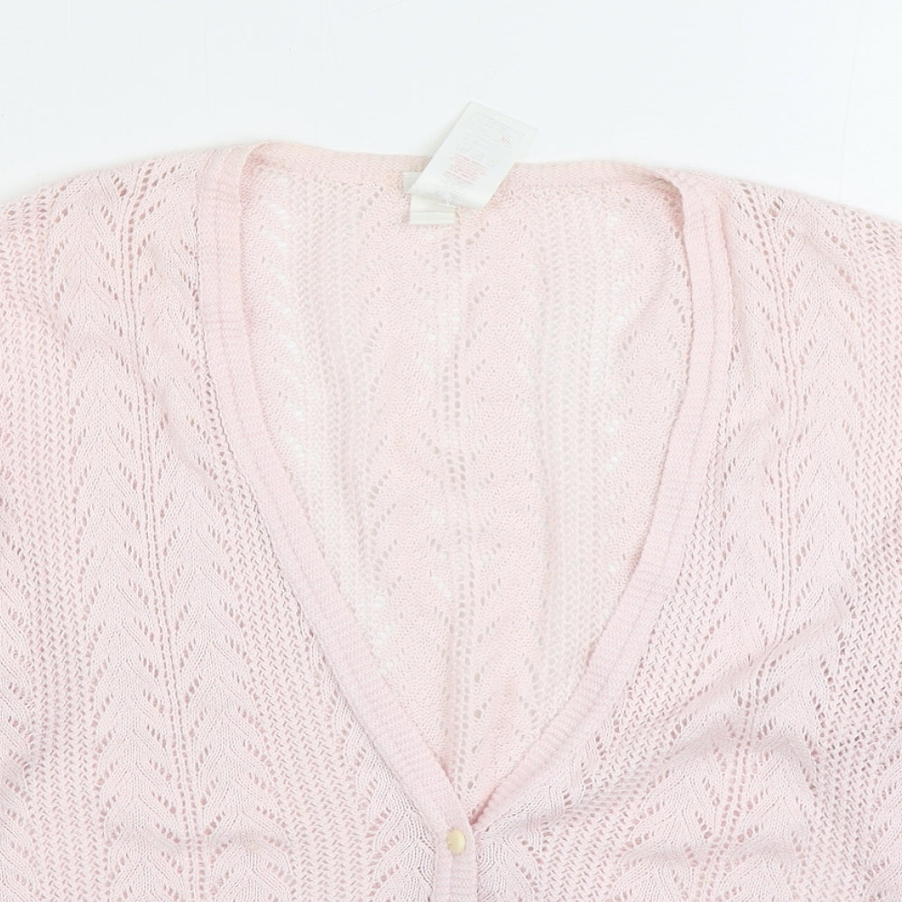St Michaels Womens Pink V-Neck Acrylic Cardigan Jumper Size 6