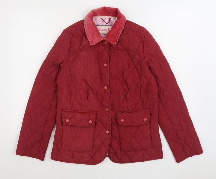 Stacey B Womens Red Quilted Coat Size L Button