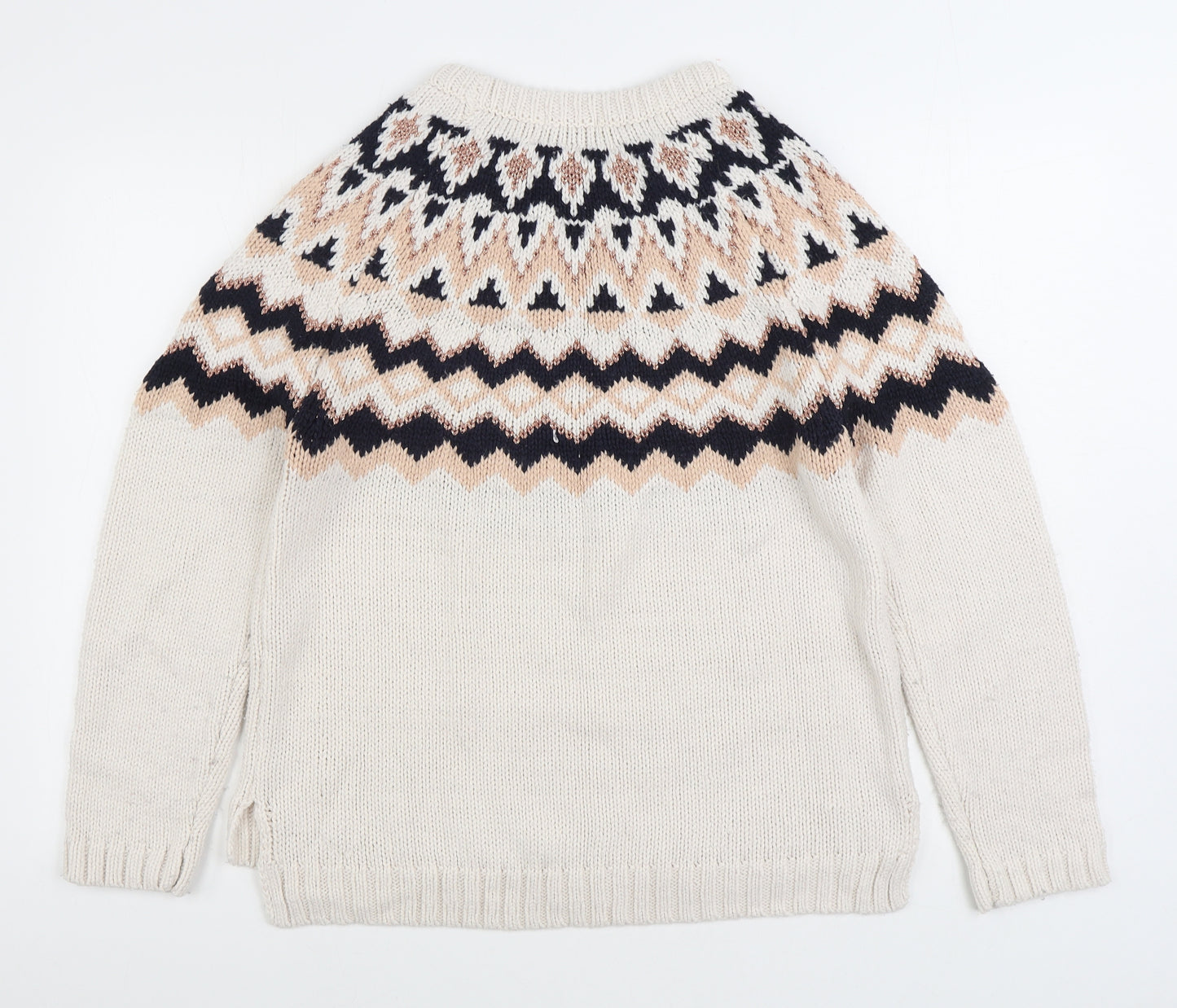 TU Womens White Round Neck Fair Isle Acrylic Pullover Jumper Size 16
