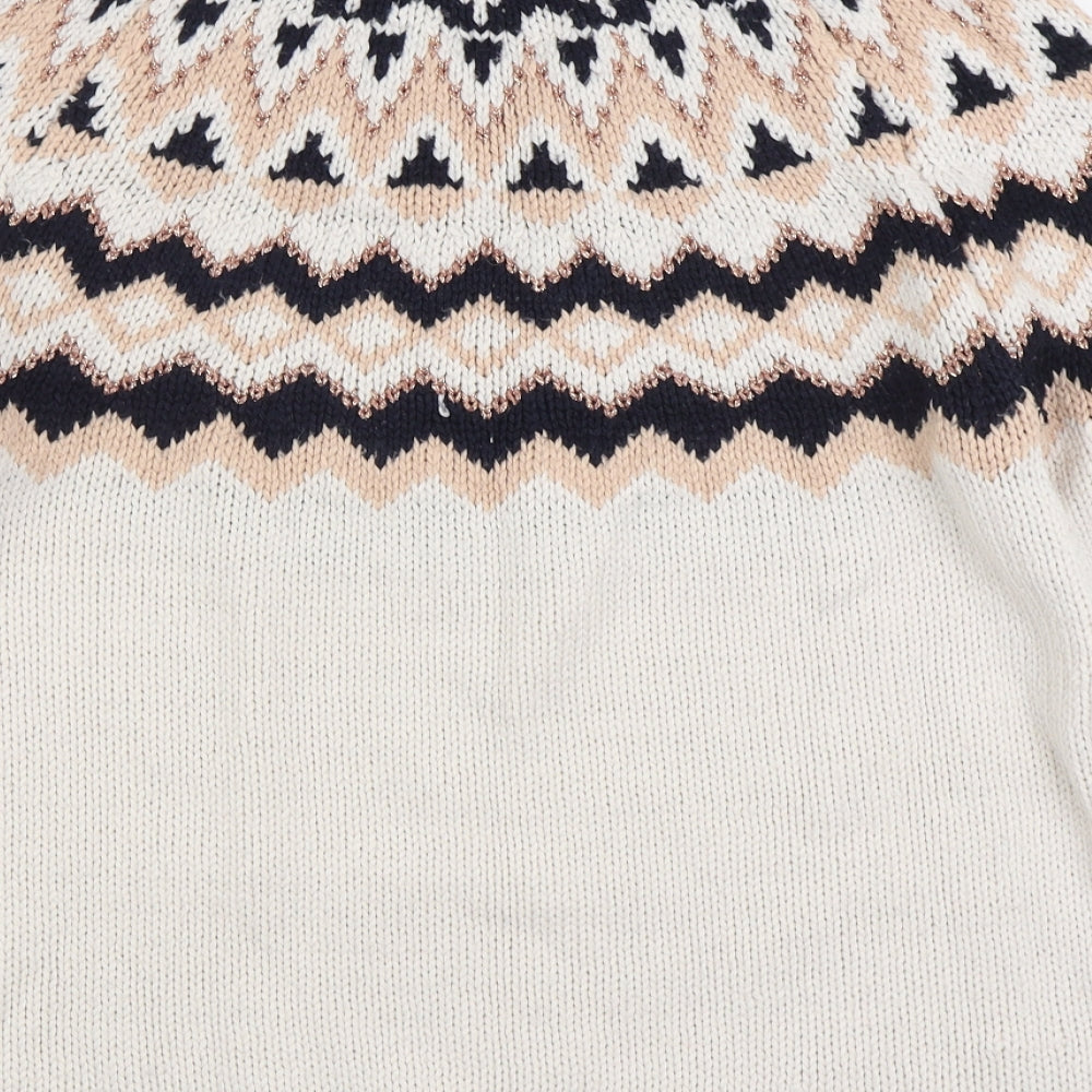 TU Womens White Round Neck Fair Isle Acrylic Pullover Jumper Size 16