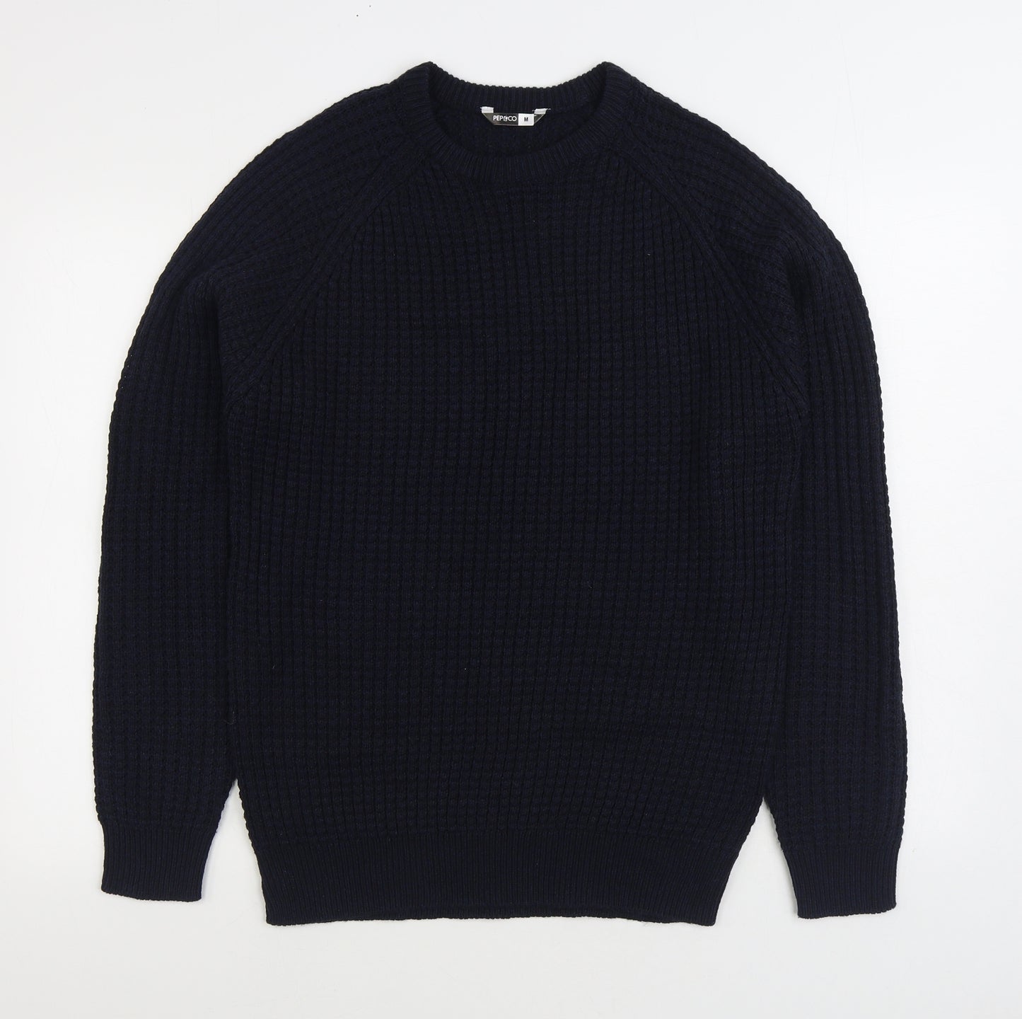 Pep&Co Mens Blue Round Neck Acrylic Pullover Jumper Size M