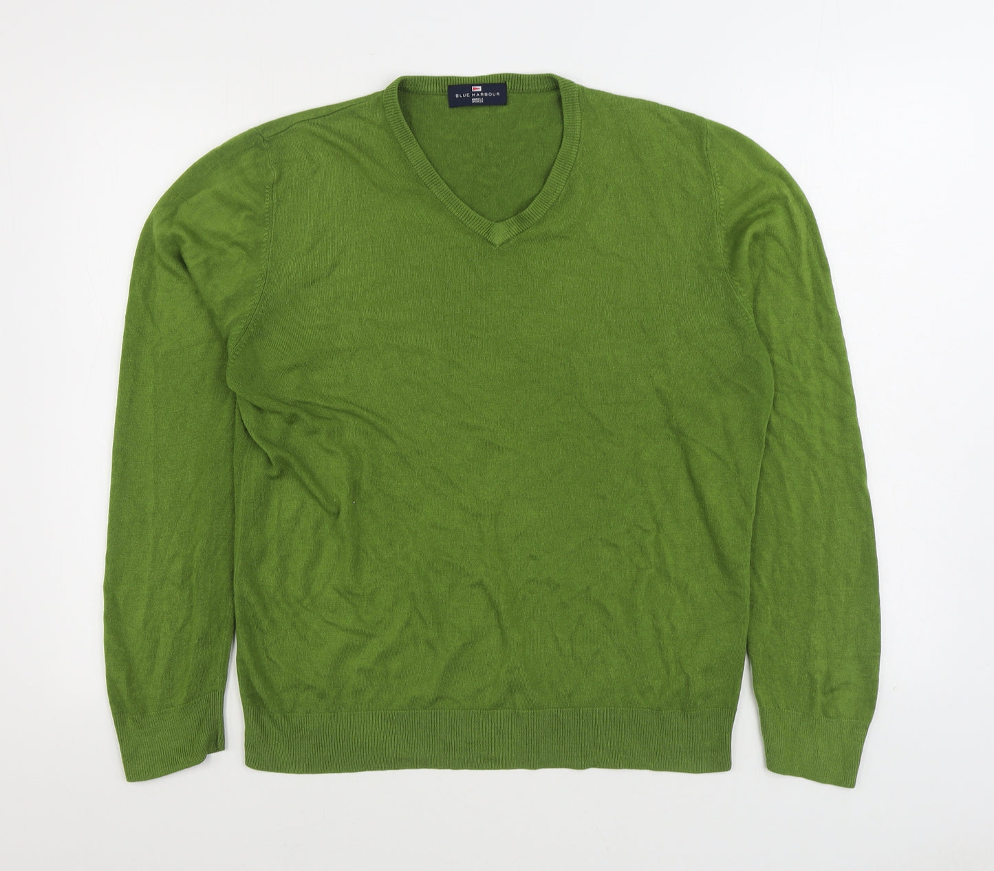 Marks and Spencer Mens Green V-Neck Acrylic Pullover Jumper Size L