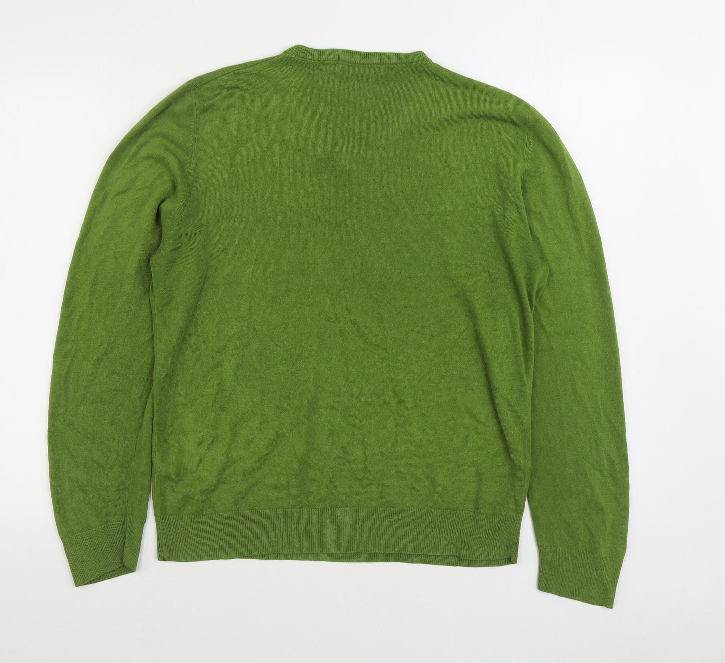 Marks and Spencer Mens Green V-Neck Acrylic Pullover Jumper Size L
