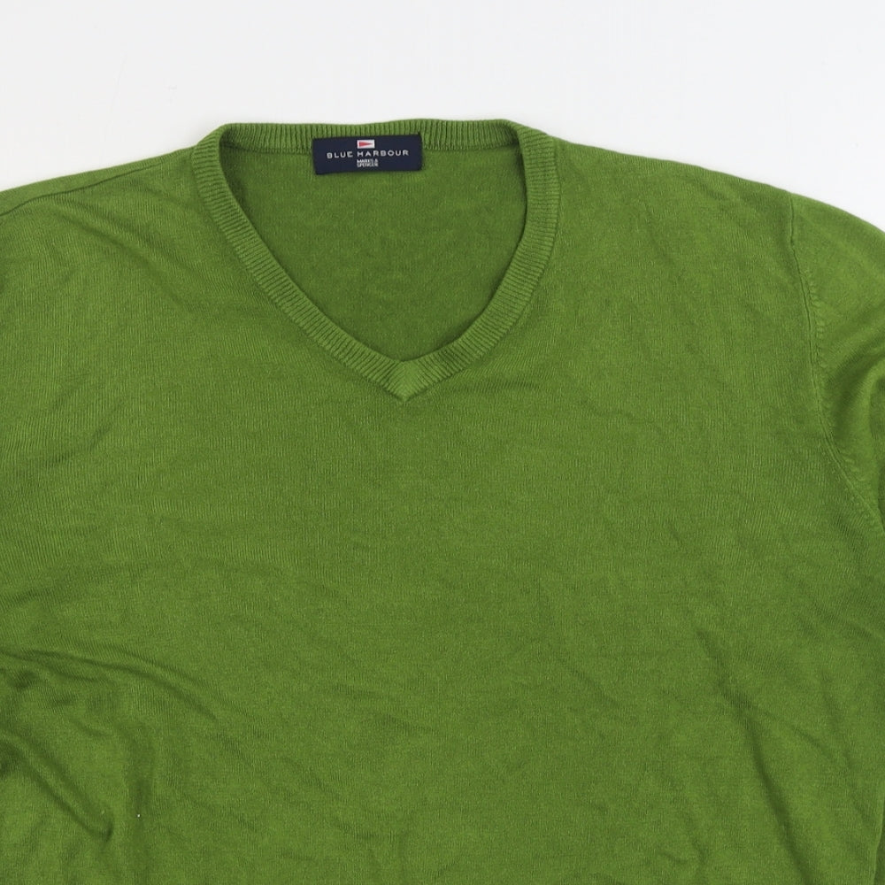 Marks and Spencer Mens Green V-Neck Acrylic Pullover Jumper Size L