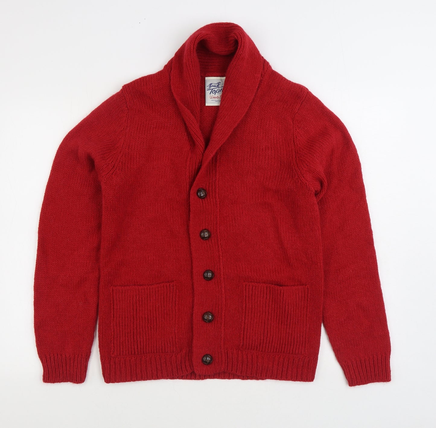Topman Mens Red V-Neck Acrylic Cardigan Jumper Size S