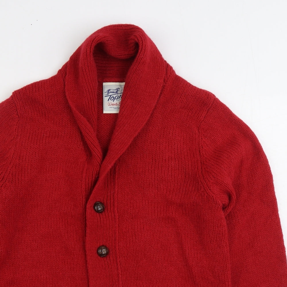 Topman Mens Red V-Neck Acrylic Cardigan Jumper Size S
