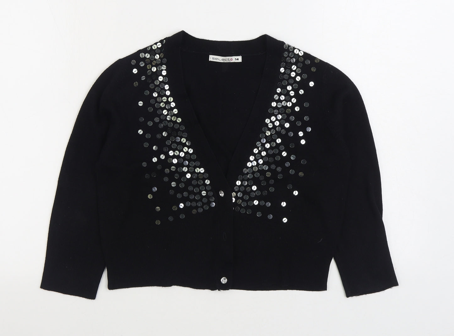 Select Womens Black V-Neck Acrylic Cardigan Jumper Size 14