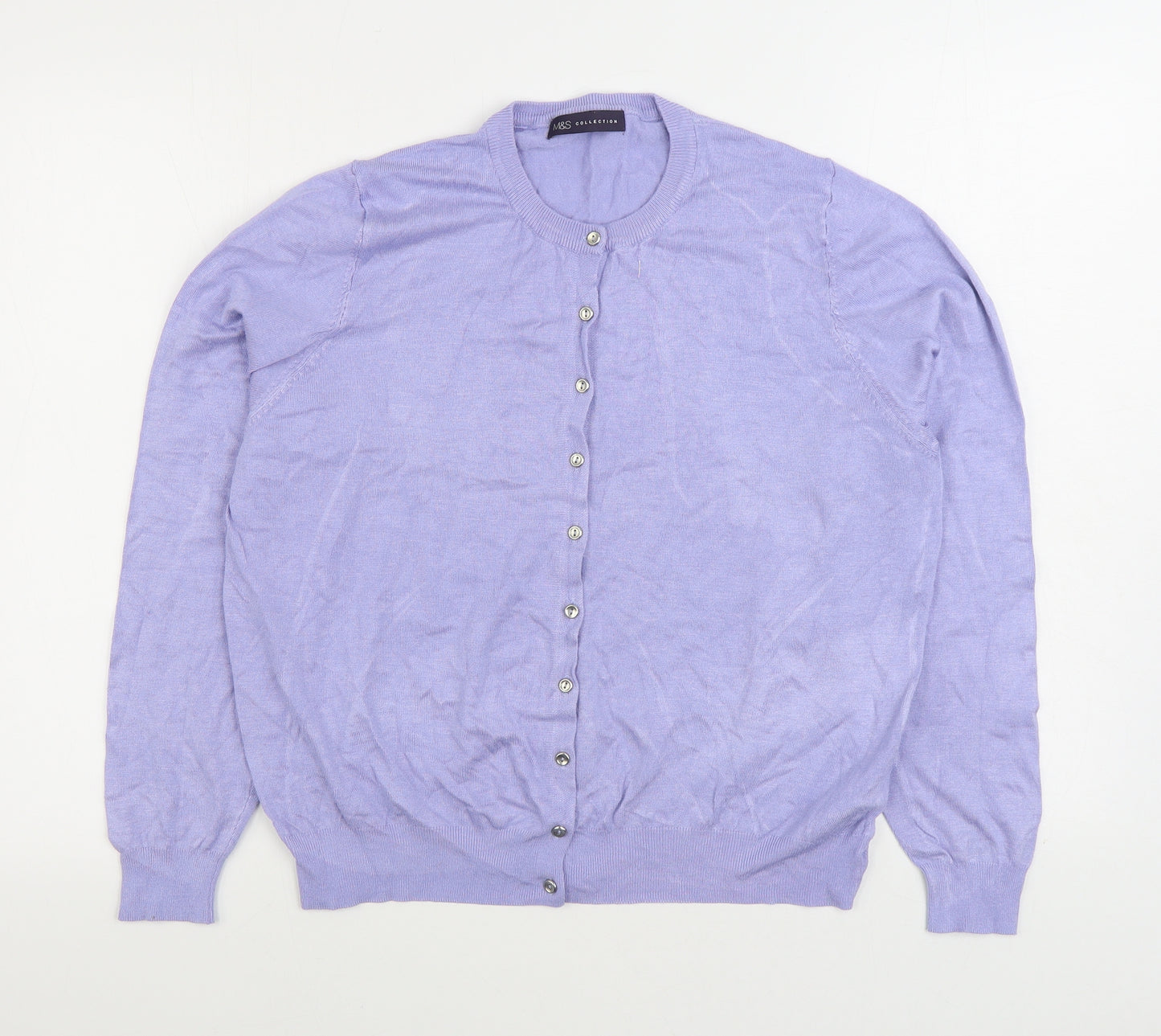 Marks and Spencer Womens Blue Round Neck Viscose Cardigan Jumper Size 20