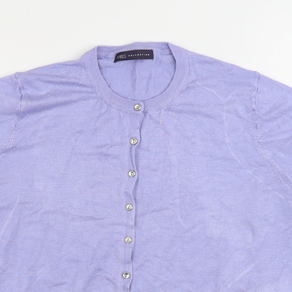 Marks and Spencer Womens Blue Round Neck Viscose Cardigan Jumper Size 20