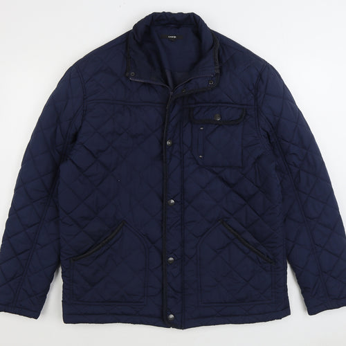 George Mens Blue Quilted Coat Size L Zip