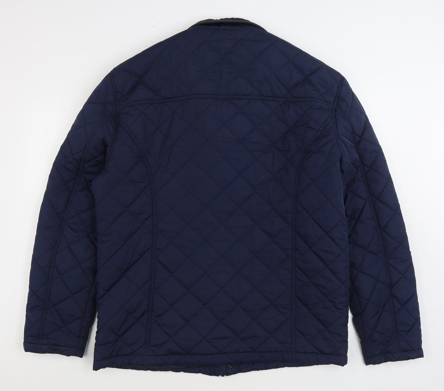 George Mens Blue Quilted Coat Size L Zip
