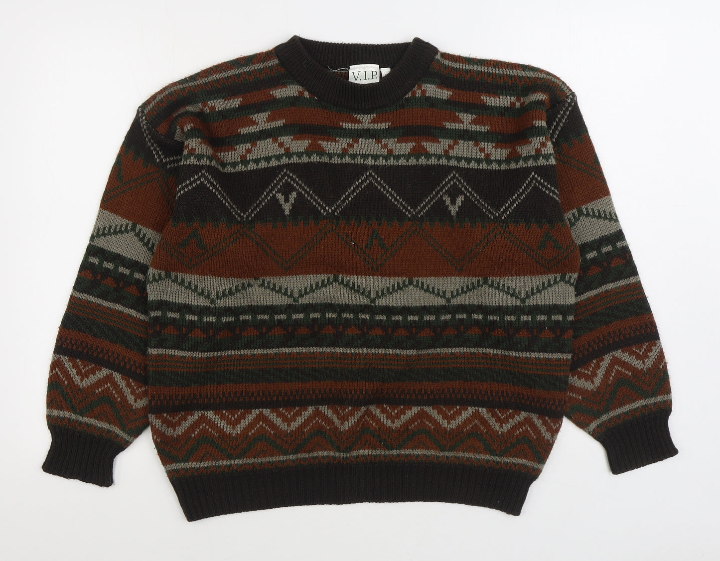 VIP Mens Multicoloured Round Neck Fair Isle Acrylic Pullover Jumper Size M