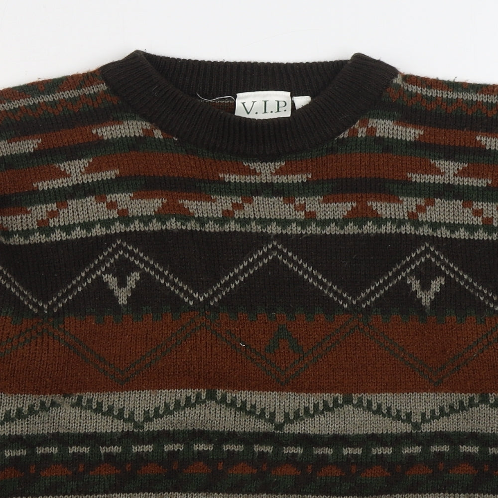 VIP Mens Multicoloured Round Neck Fair Isle Acrylic Pullover Jumper Size M