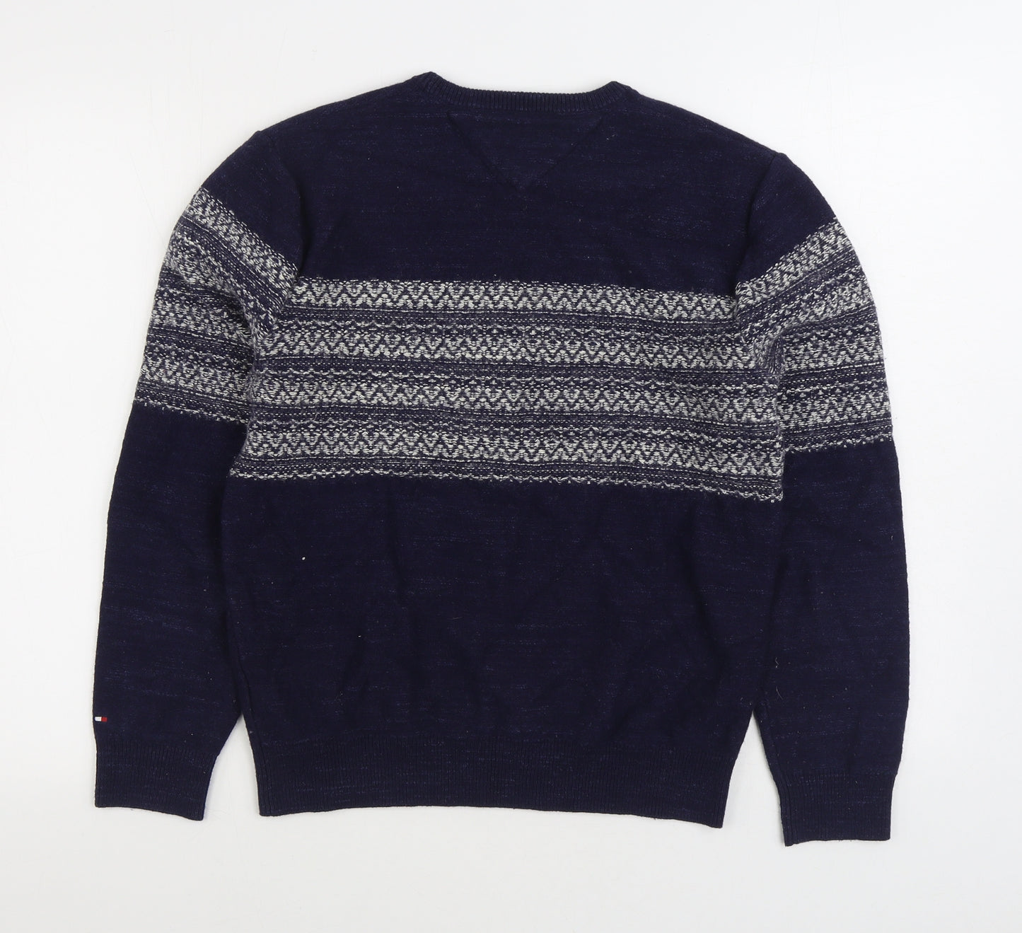 Tommy Hilfiger Mens Blue Round Neck Fair Isle Cotton Pullover Jumper Size M