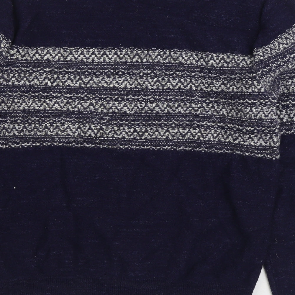 Tommy Hilfiger Mens Blue Round Neck Fair Isle Cotton Pullover Jumper Size M