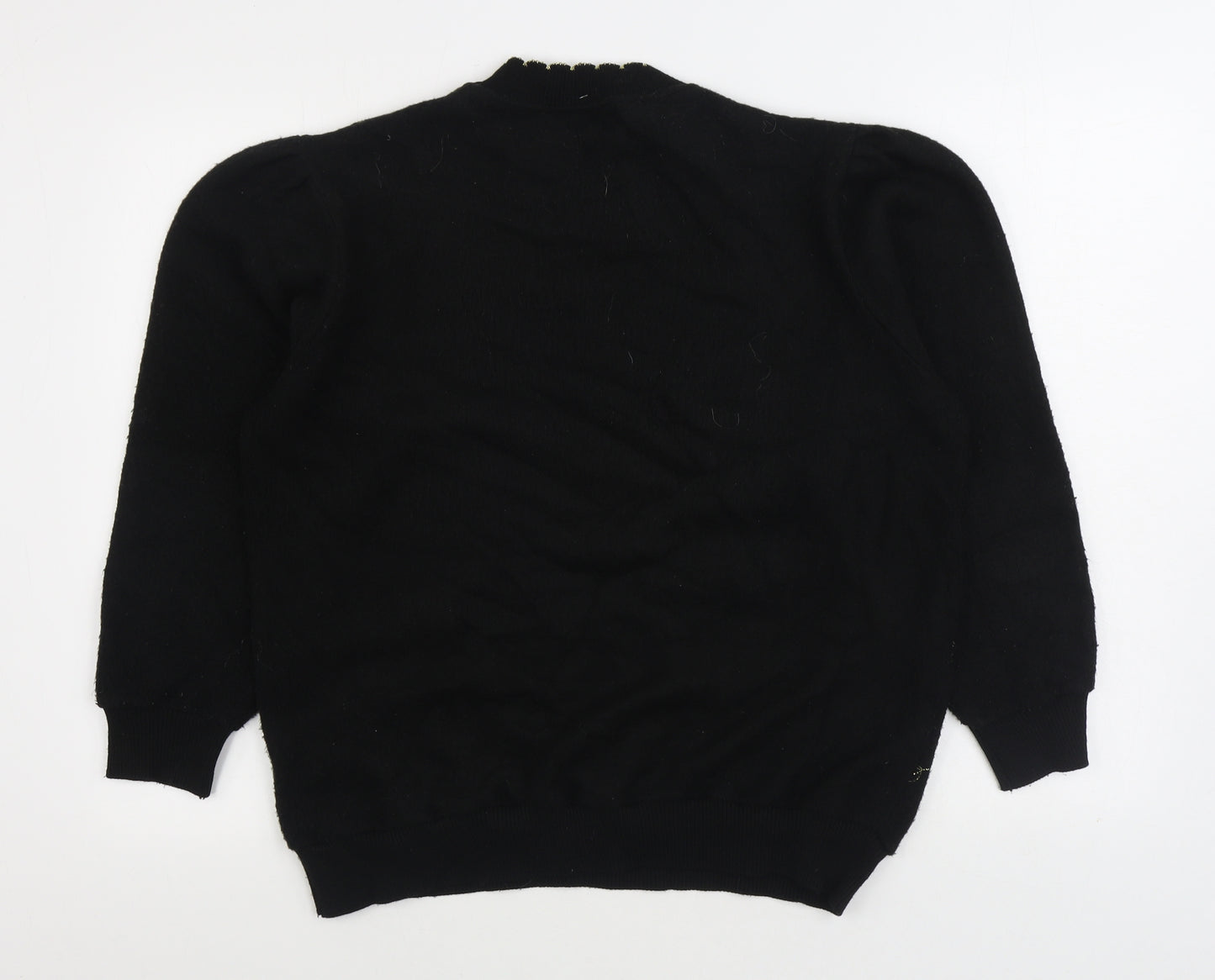Preworn Womens Black Round Neck Floral Acrylic Pullover Jumper Size 16
