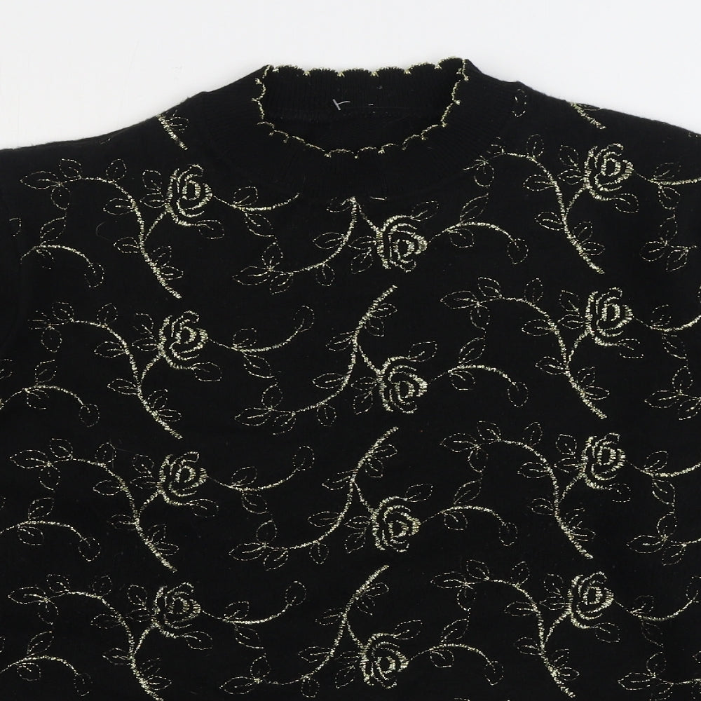 Preworn Womens Black Round Neck Floral Acrylic Pullover Jumper Size 16