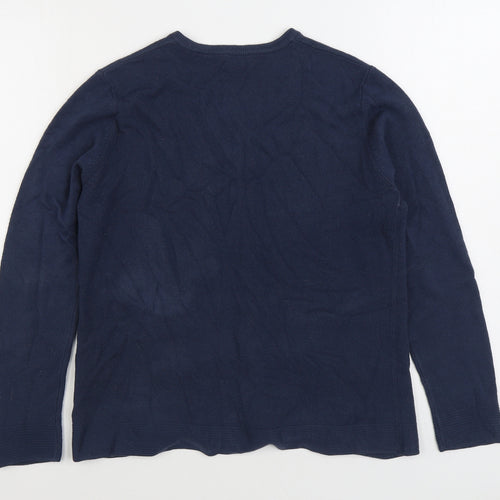 Emreco Womens Blue Scoop Neck Acrylic Cardigan Jumper Size 14
