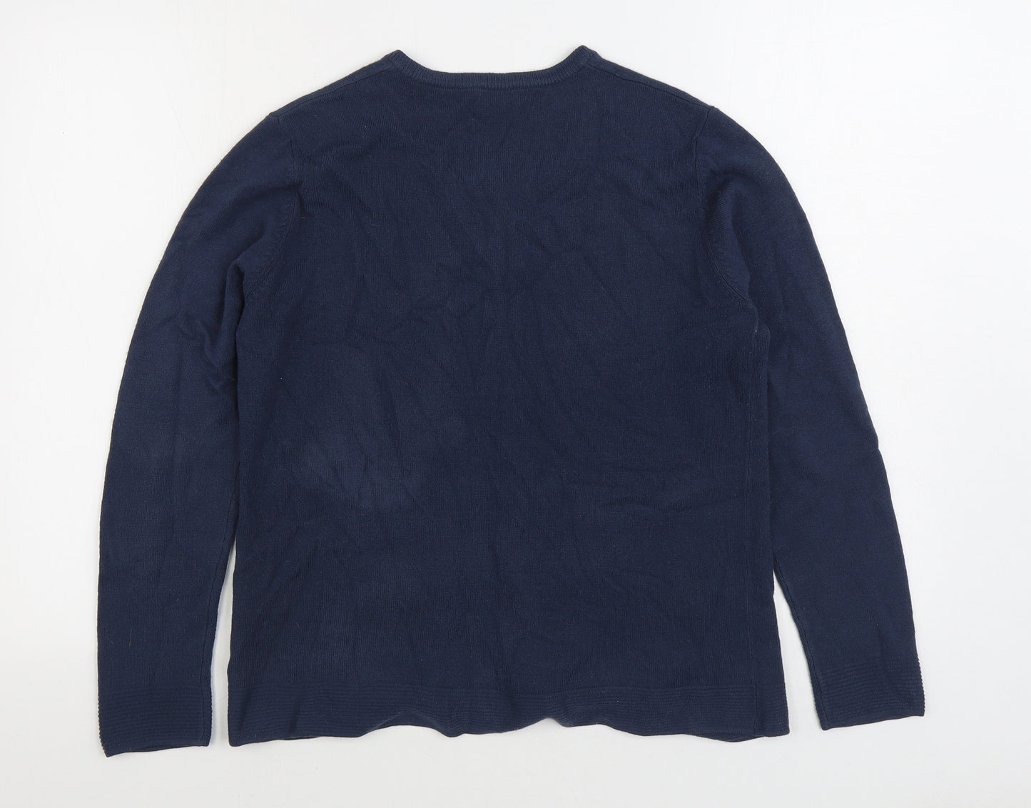 Emreco Womens Blue Scoop Neck Acrylic Cardigan Jumper Size 14