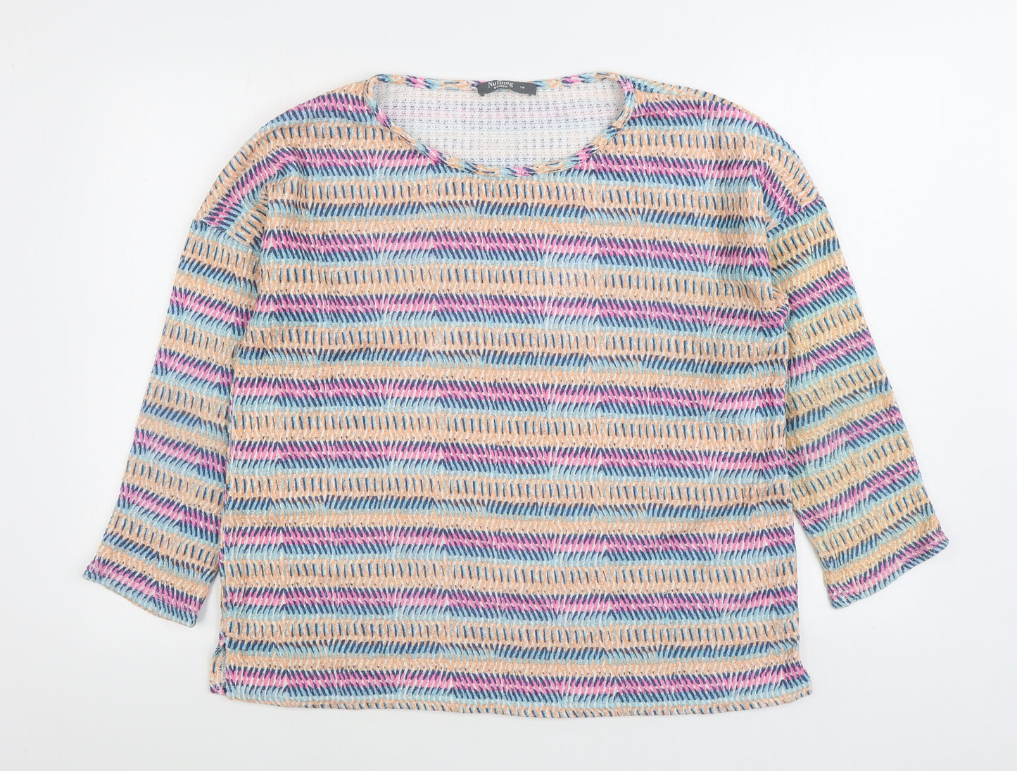 Nutmeg Womens Multicoloured Striped Polyester Pullover Sweatshirt Size 14 Pullover