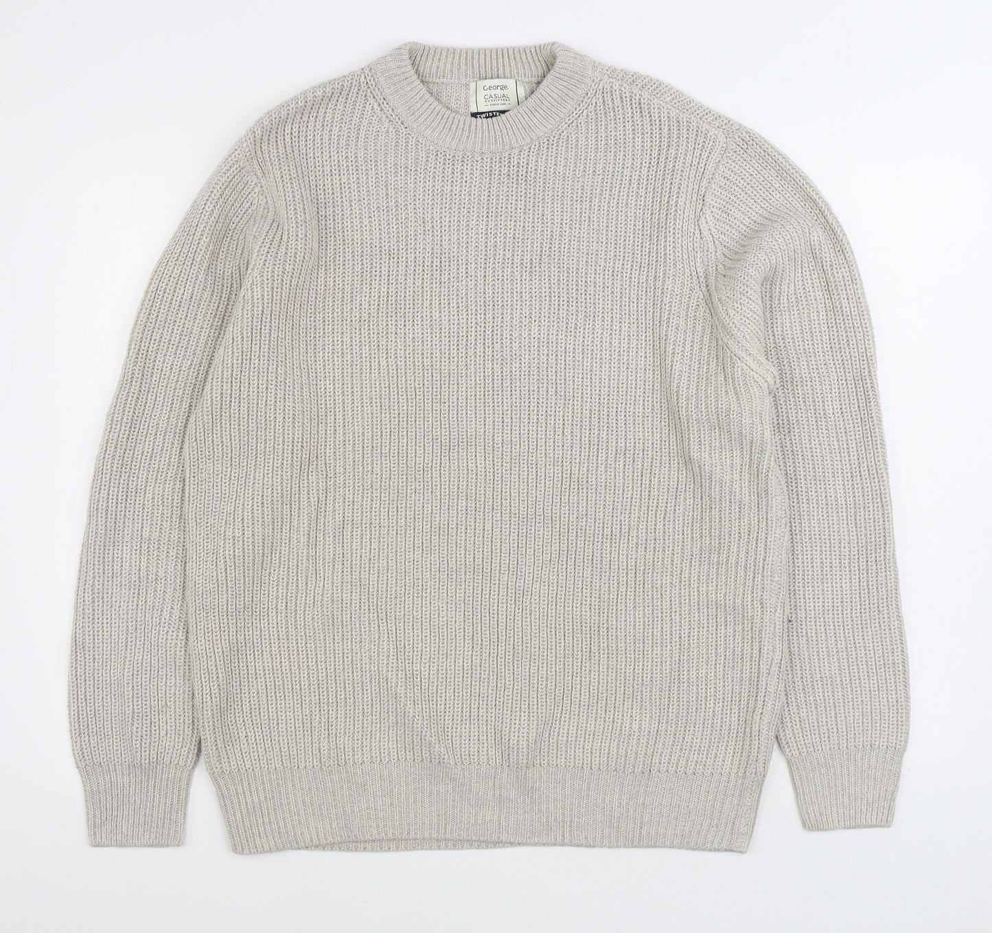 George Mens Grey Round Neck Acrylic Pullover Jumper Size L