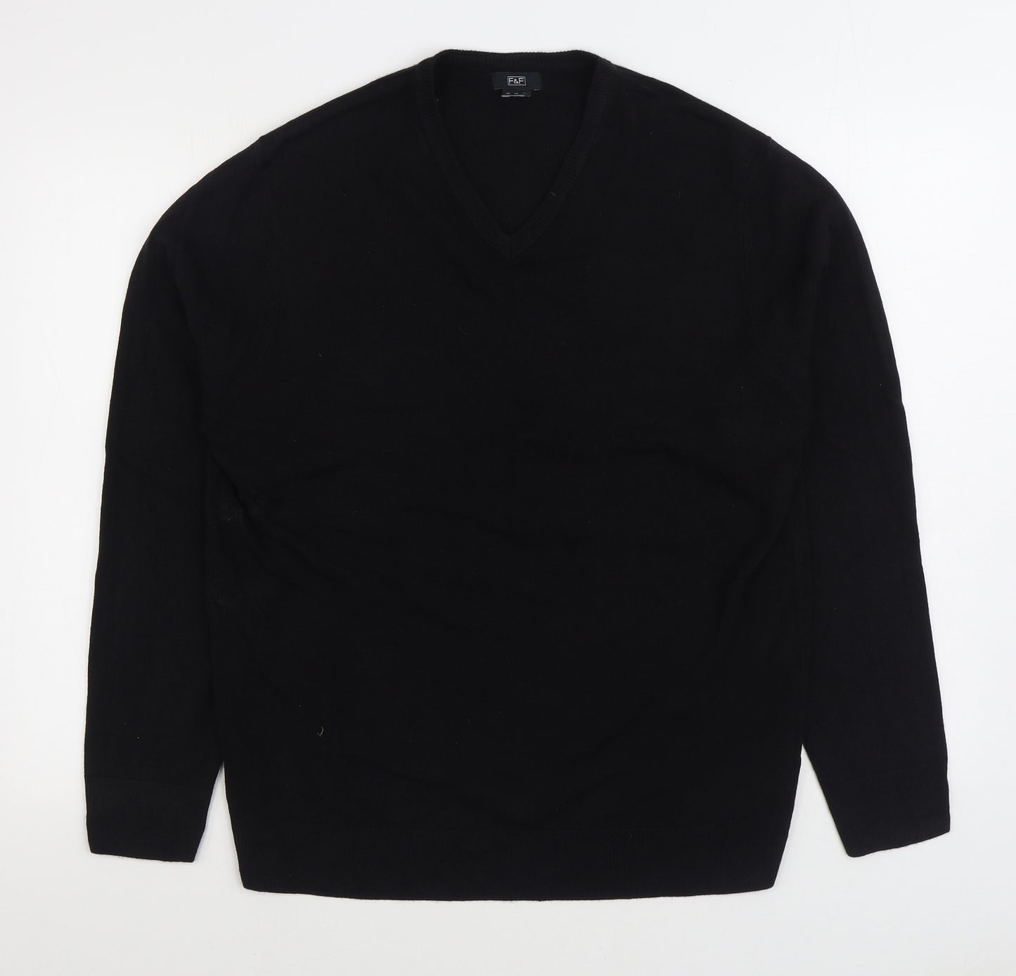 F&F Mens Black V-Neck Acrylic Pullover Jumper Size L