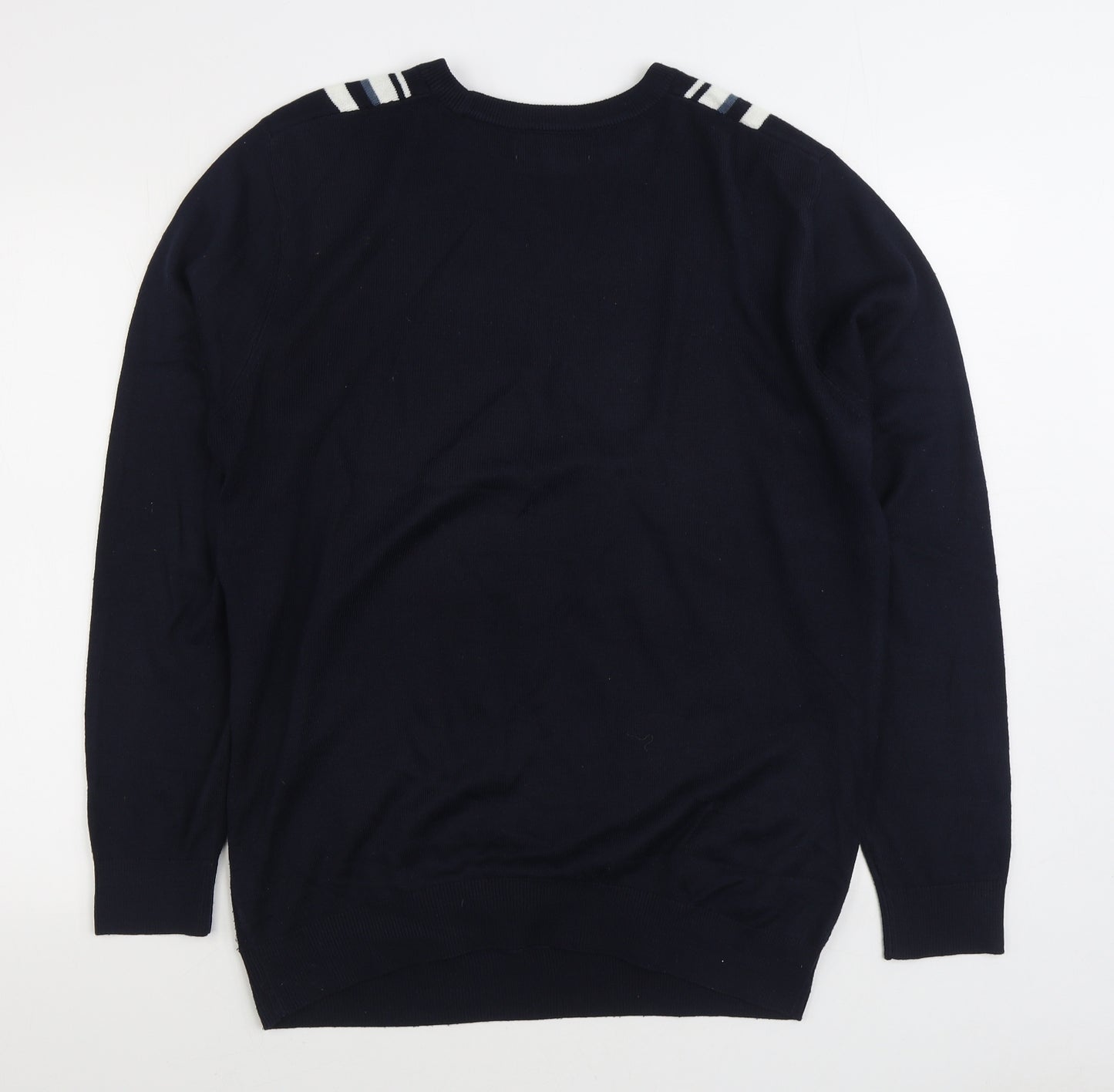Matalan Mens Blue Round Neck Striped Acrylic Pullover Jumper Size L