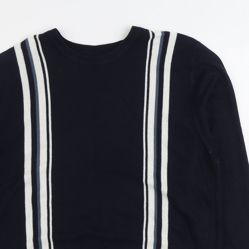 Matalan Mens Blue Round Neck Striped Acrylic Pullover Jumper Size L