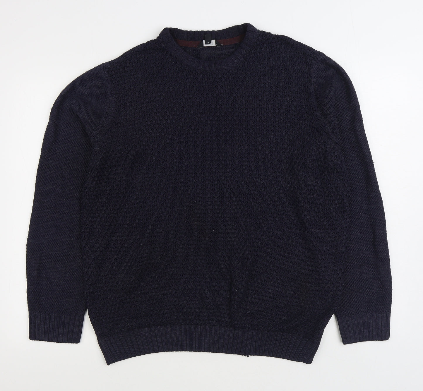 F&F Mens Blue Round Neck Acrylic Pullover Jumper Size L