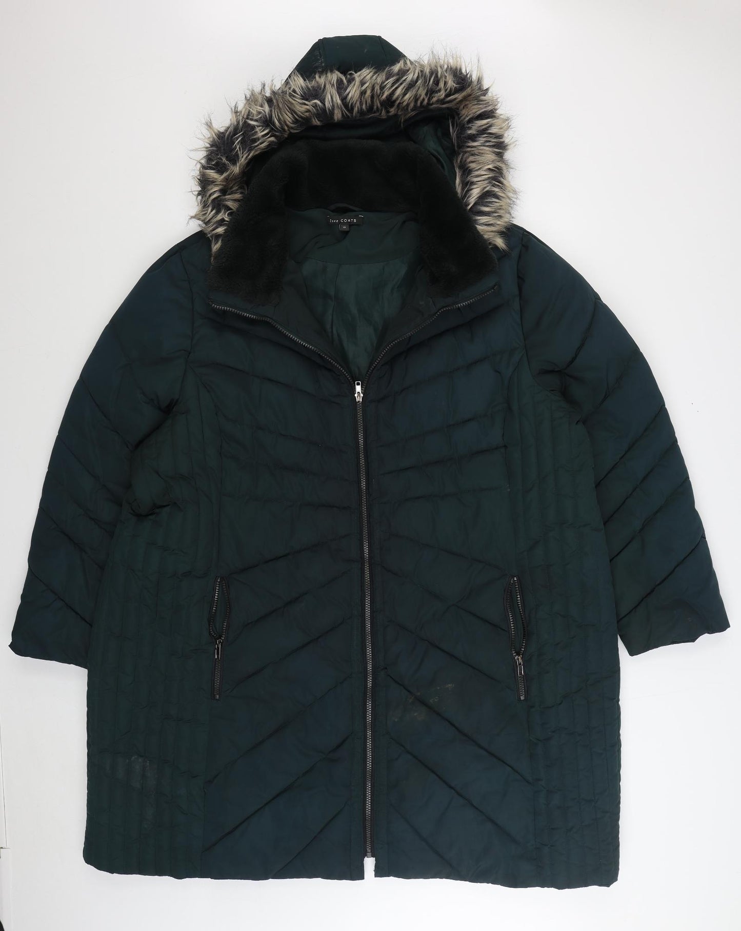Love Coats Womens Green Parka Coat Size 28 Zip