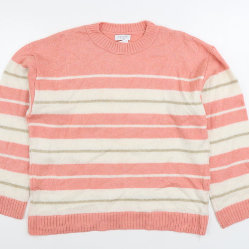 Matalan Womens Pink Round Neck Striped Acrylic Pullover Jumper Size L