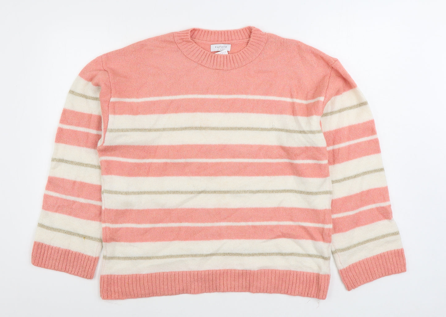 Matalan Womens Pink Round Neck Striped Acrylic Pullover Jumper Size L