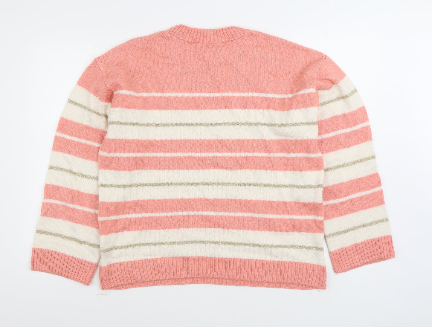 Matalan Womens Pink Round Neck Striped Acrylic Pullover Jumper Size L