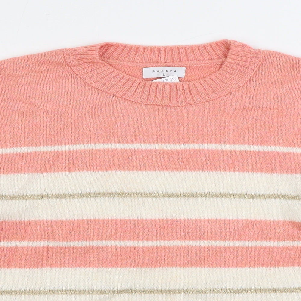 Matalan Womens Pink Round Neck Striped Acrylic Pullover Jumper Size L