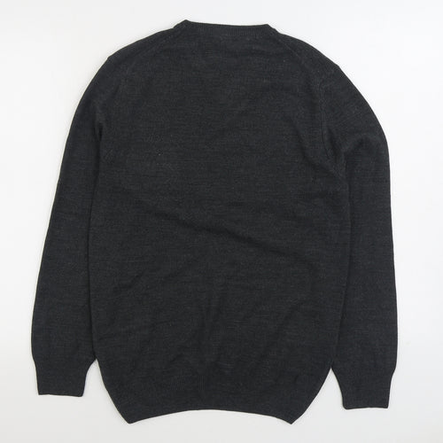 Very Man Mens Grey V-Neck Acrylic Pullover Jumper Size S