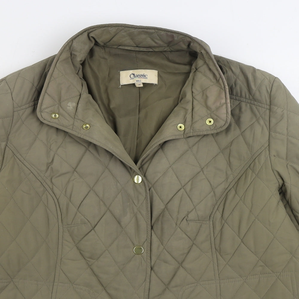 Marks and Spencer Womens Beige Quilted Coat Size 14 Button