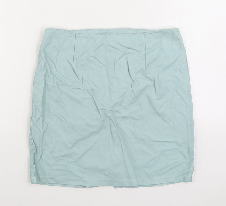 Primark Womens Blue Polyurethane A-Line Skirt Size 12 Zip