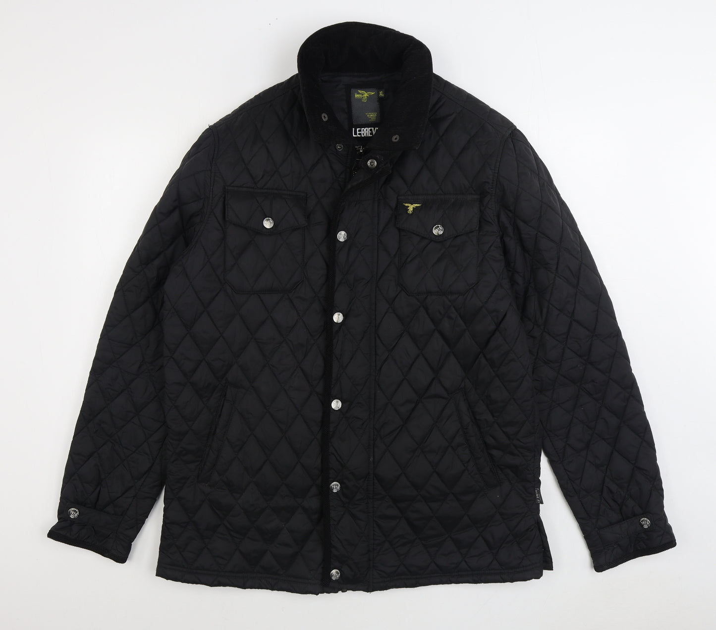 Le Breve Mens Black Quilted Coat Size XL Zip