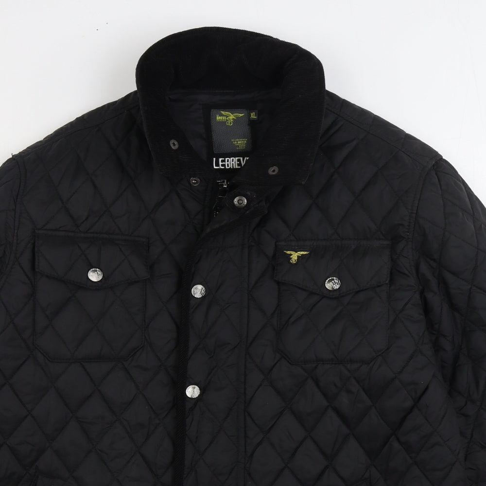 Le Breve Mens Black Quilted Coat Size XL Zip