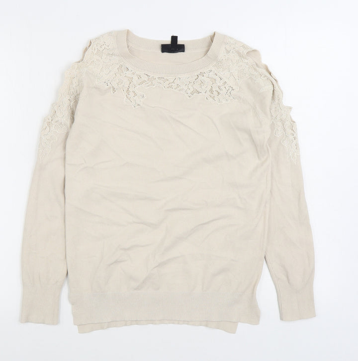 Topshop Womens White Boat Neck Viscose Pullover Jumper Size 6