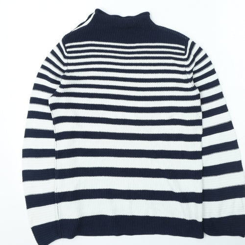 Warehouse Womens Blue High Neck Striped Cotton Pullover Jumper Size 12